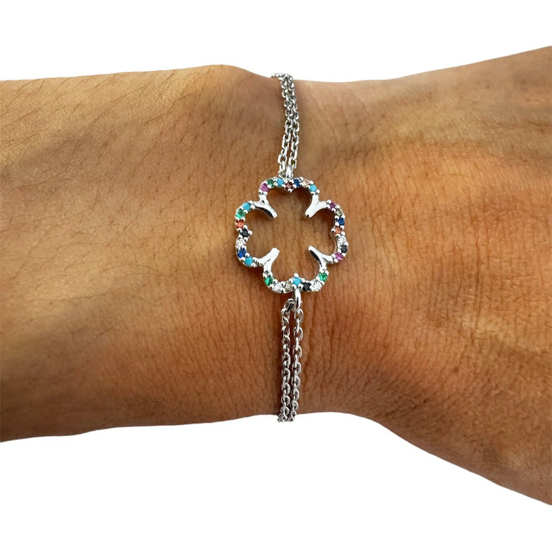 Pulsera De Plata 925 Dama Incrustaciones De Zirconia Modelo1 Plateado 5 Cm 18 Cm