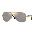 Lentes Solares Versace Ve2236 1002z3 Oro Polarizado Lente Gris Espejada Varilla Dorada / Negra Armazón Dorado Diseño Solar