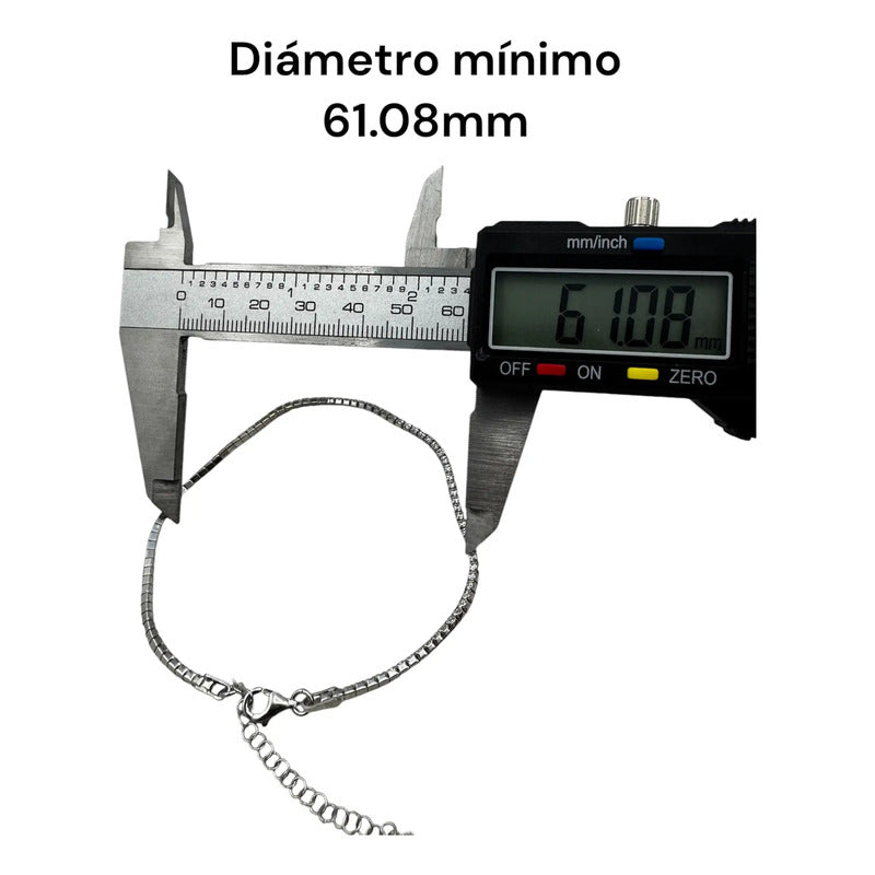 Tobillera Plata 925 Delgada Elegante Incrustaciones Zirconia Plateado 5.8 Cm 25 Cm