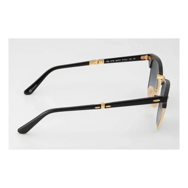 Anteojos De Sol Ray-ban Clubmaster Folding Talle Standard Armazón Negro Brillante Y Lente Green
