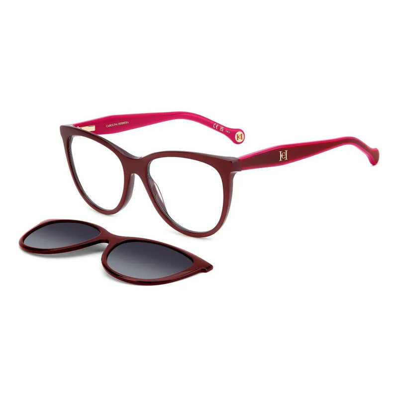 Gafas Carolina Herrera Con Clip On Burgundy Her 0259/cs, Talla 54 Borgoña