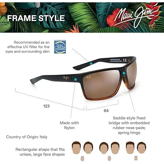 Gafas De Sol Polarizadas Alenuihaha De Maui Jim Para Hombres Y Mujeres - Color: Rayas Marrones Oscuras/bronce Hcl Cuadrado