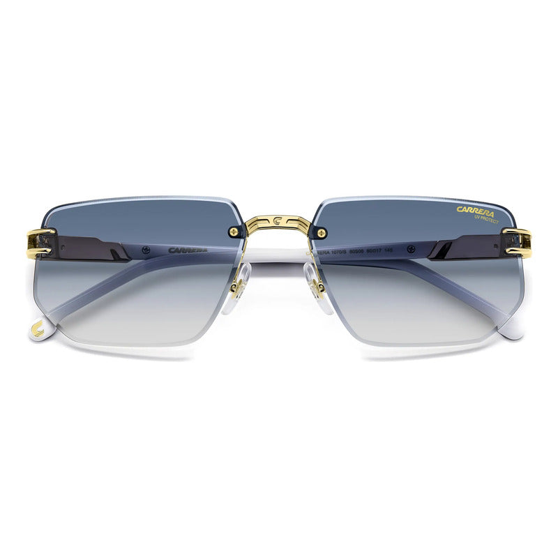 Lentes Carrera Estilo Técnico Bisagras Flexibles Cómodo 1070 Único Dorado Azul Acero
