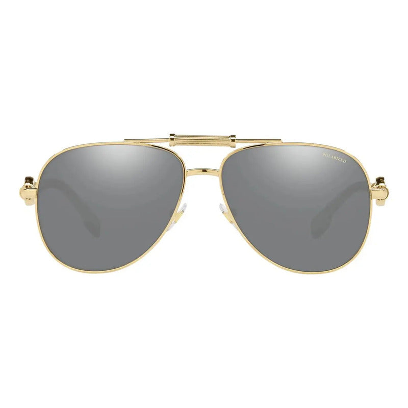 Lentes De Sol Versace Polarizados Originales Ve2236, 1002/z3 Único Plateado Dorado Negro