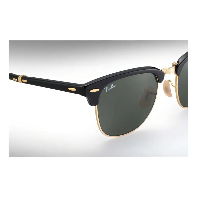 Anteojos De Sol Ray-ban Clubmaster Folding Talle Standard Armazón Negro Brillante Y Lente Green