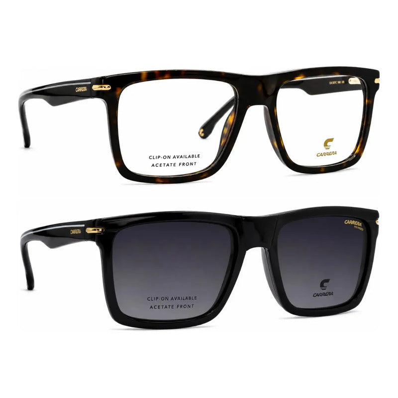 Montura Cuadrada Con Clip Para Hombre Carrera, Talla 57 Havana