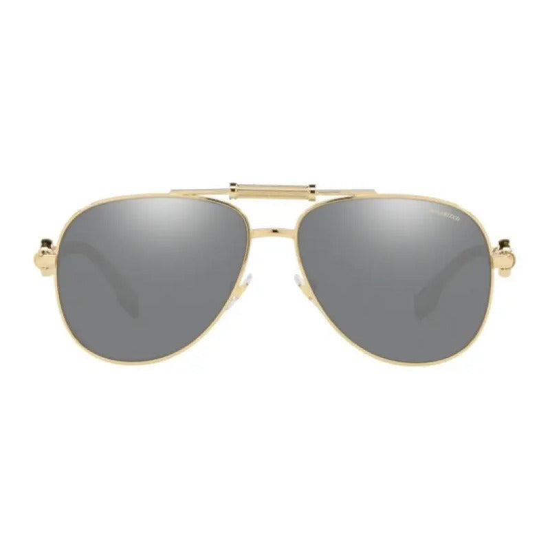 Lentes De Sol Versace Polarizados Originales Ve2236, 1002/z3 Único Plateado Dorado Negro