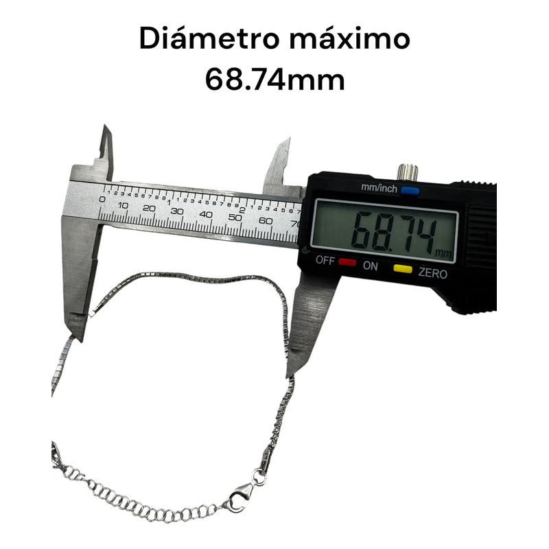 Tobillera Plata 925 Delgada Elegante Incrustaciones Zirconia Plateado 5.8 Cm 25 Cm
