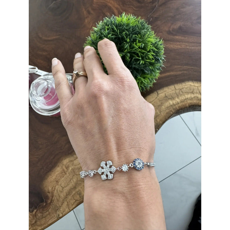 Pulsera/tobillera Plata 925 Incrustaciones Zirconia Modelo2 Plateado 5 Cm 20 Cm