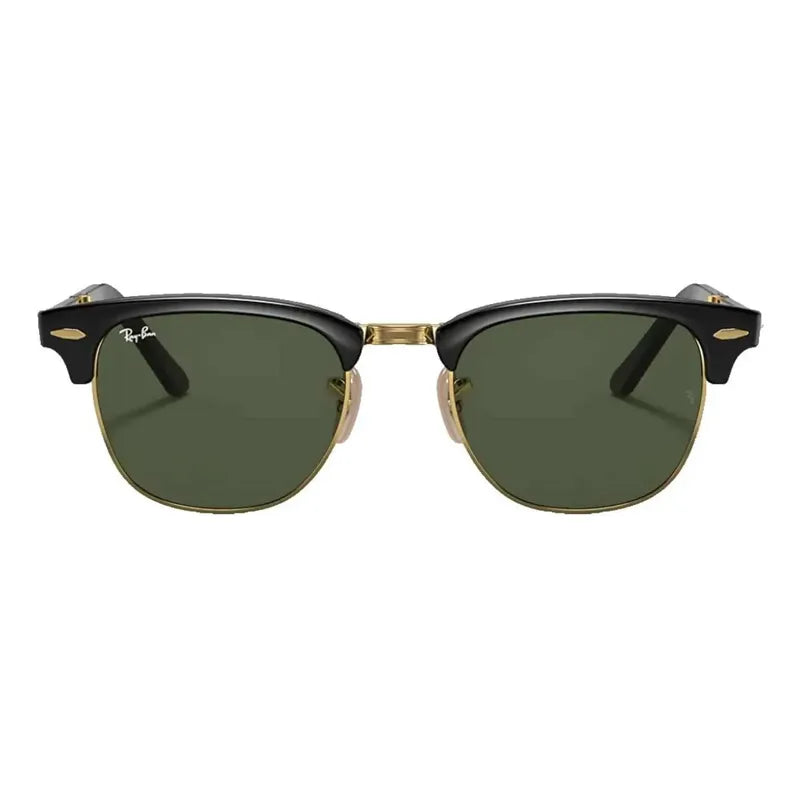 Anteojos De Sol Ray-ban Clubmaster Folding Talle Standard Armazón Negro Brillante Y Lente Green