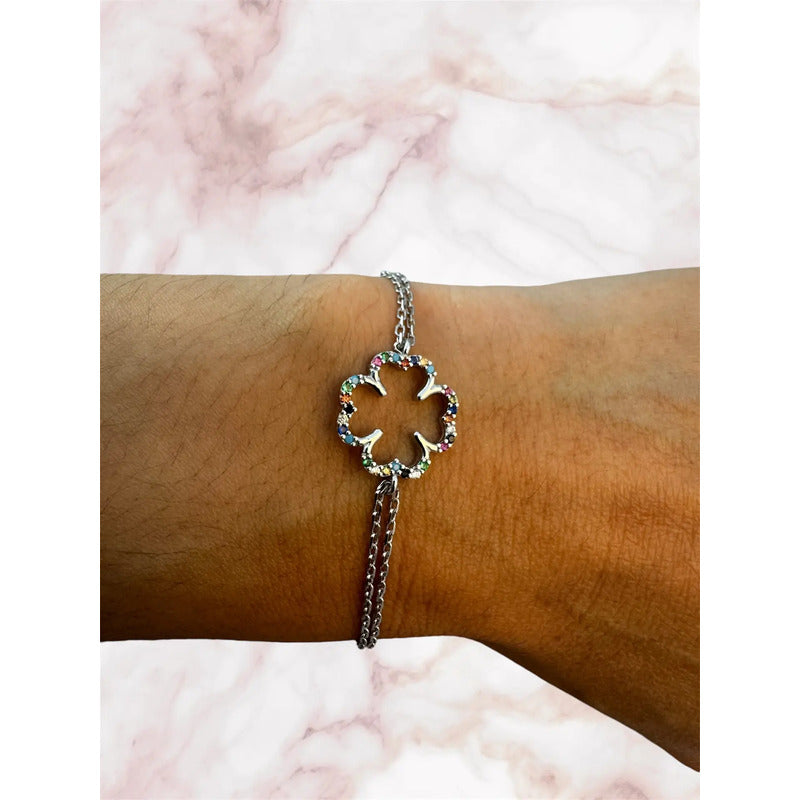 Pulsera De Plata 925 Dama Incrustaciones De Zirconia Modelo1 Plateado 5 Cm 18 Cm