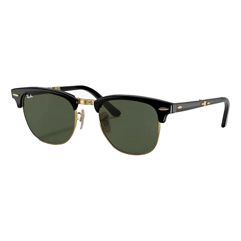 Anteojos De Sol Ray-ban Clubmaster Folding Talle Standard Armazón Negro Brillante Y Lente Green