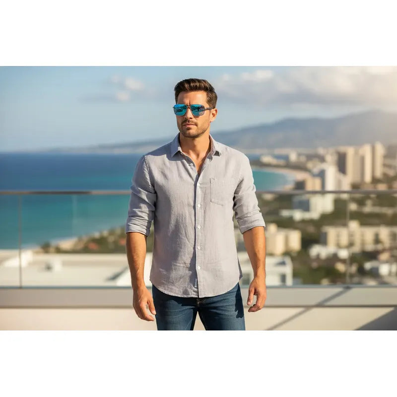 Gafas Maui Jim Lujo Italiano Lentes De Cristal Dbs621-17 Único Plateado Azul Acero Negro