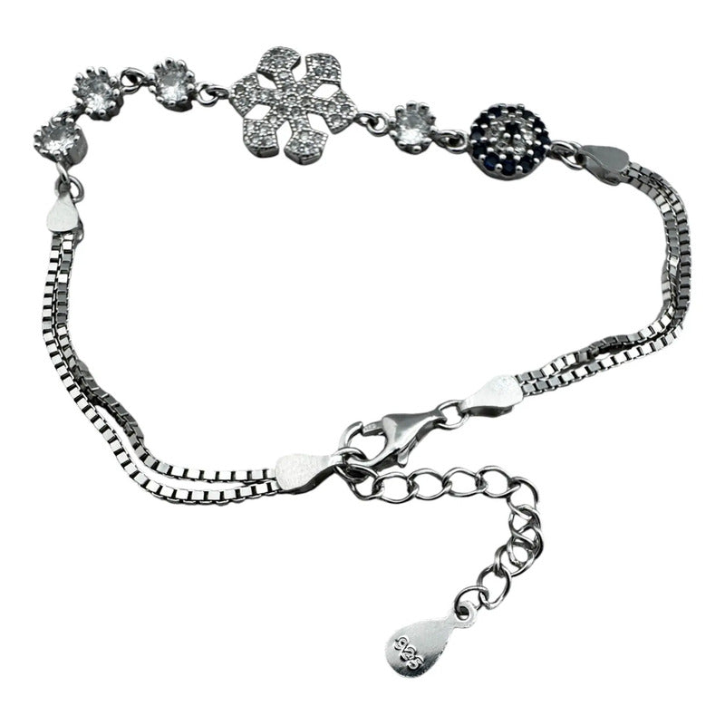 Pulsera/tobillera Plata 925 Incrustaciones Zirconia Modelo2 Plateado 5 Cm 20 Cm