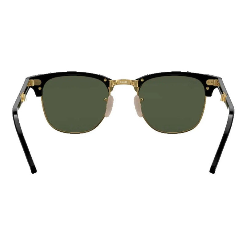 Anteojos De Sol Ray-ban Clubmaster Folding Talle Standard Armazón Negro Brillante Y Lente Green