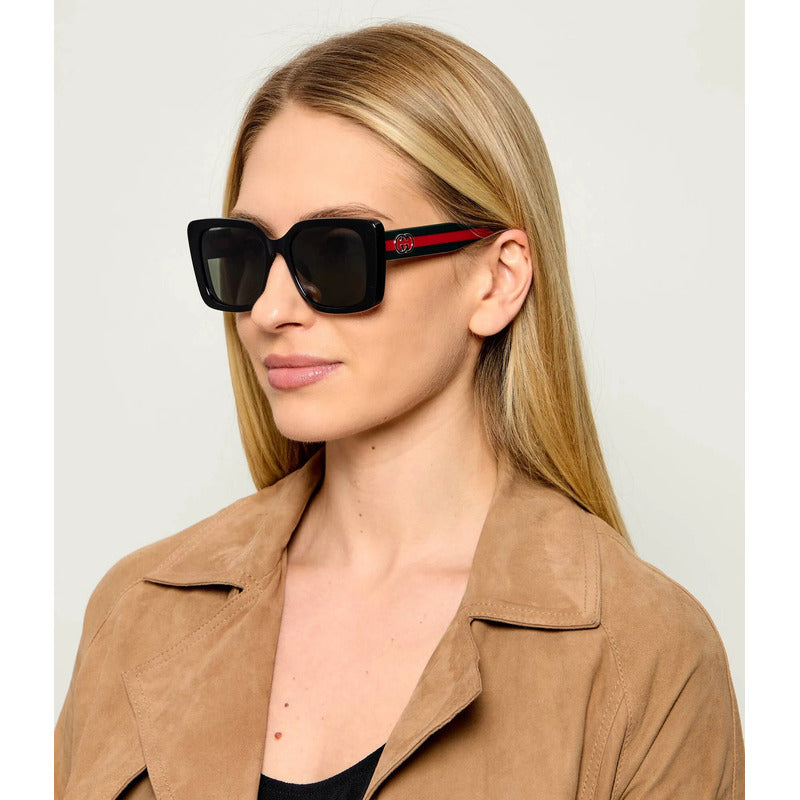 Gafas Sol Gucci Mujer Exclusivo Diseño Oversize Negro Gg2118 Único Negro Verde/con Rojo