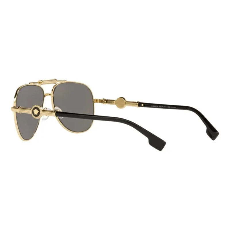 Lentes De Sol Versace Polarizados Originales Ve2236, 1002/z3 Único Plateado Dorado Negro
