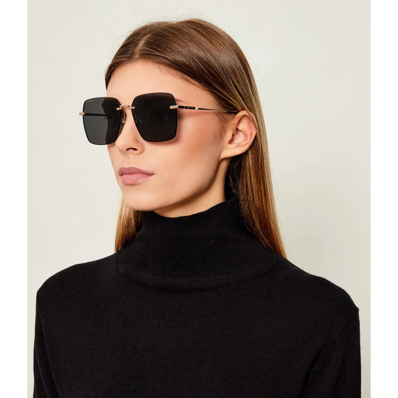 Gafas Sol Gucci Mujer Exclusivo Diseño Al Aire Metal Gg1955s Único Dorado Negro