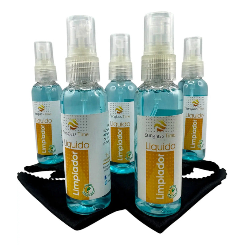 Liquido Limpiador Lentes De Sol O Vista 5 Pzs + 5 Microfibra