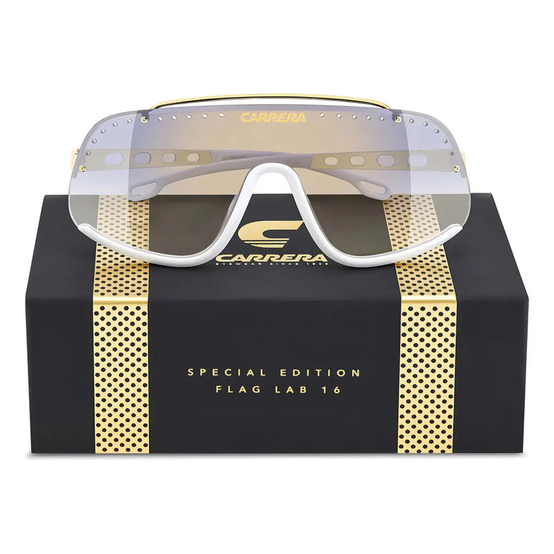 Lentes De Sol Carrera Mascara, Con Lente Azul Claro Y Armazón Blanco