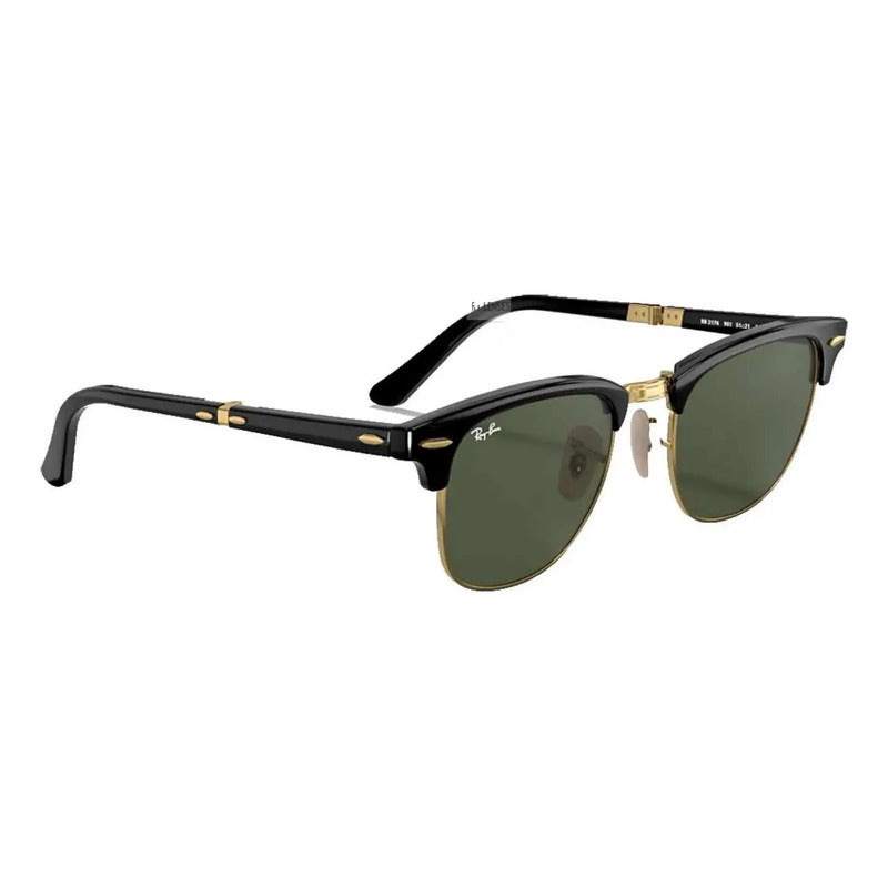 Anteojos De Sol Ray-ban Clubmaster Folding Talle Standard Armazón Negro Brillante Y Lente Green