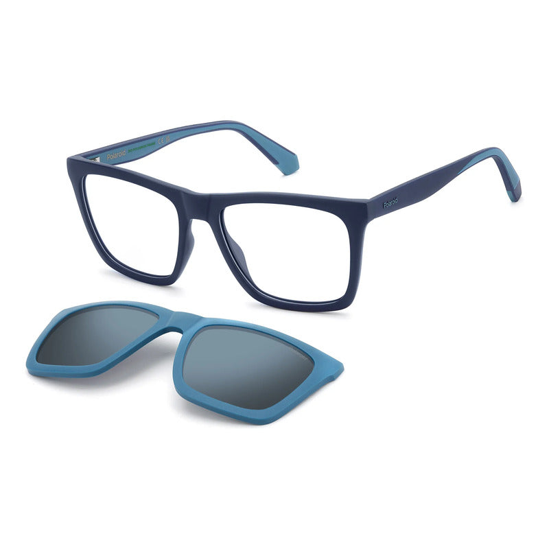 Armazón Oftálmico Con Clip Solar Polarizado Polaroid D591fll Azul