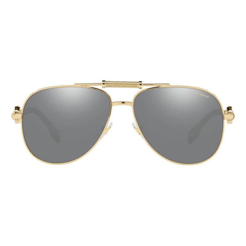 Lentes De Sol Versace Polarizados Originales Ve2236, 1002/z3 Único Plateado Dorado Negro