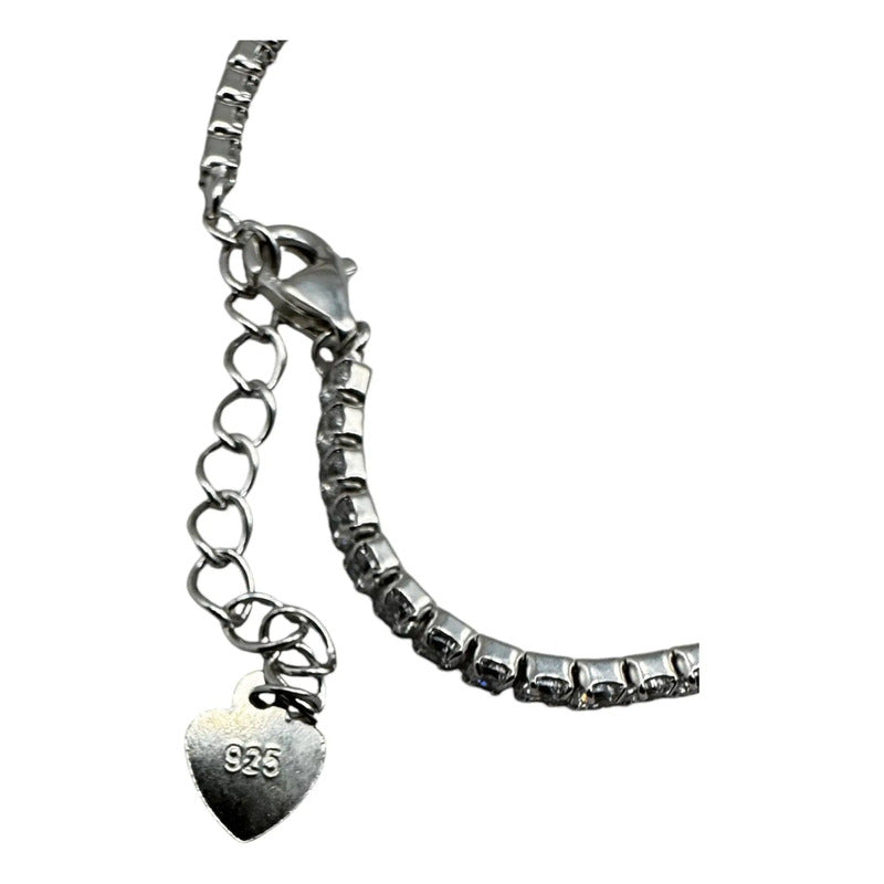 Pulsera/tobillera Plata 925 Dije Corazones Zirconias Modelo5 Plateado 6.1 Cm 20 Cm