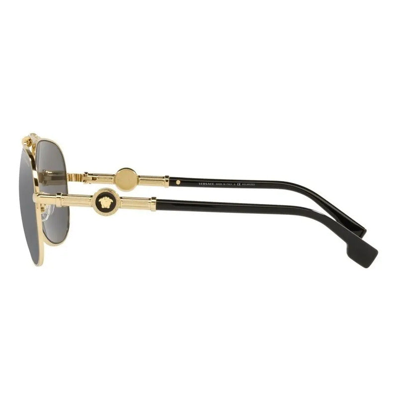 Lentes Solares Versace Ve2236 1002z3 Oro Polarizado Lente Gris Espejada Varilla Dorada / Negra Armazón Dorado Diseño Solar