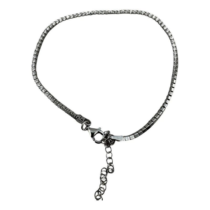 Tobillera Plata 925 Delgada Elegante Incrustaciones Zirconia Plateado 5.8 Cm 25 Cm