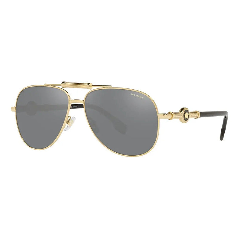 Lentes De Sol Versace Polarizados Originales Ve2236, 1002/z3 Único Plateado Dorado Negro
