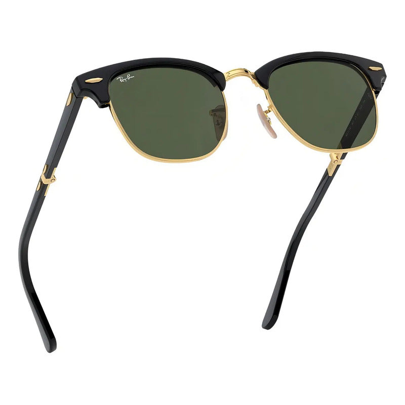Anteojos De Sol Ray-ban Clubmaster Folding Talle Standard Armazón Negro Brillante Y Lente Green