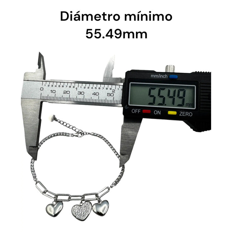 Pulsera/tobillera Plata 925 Dije Corazones Zirconias Modelo5 Plateado 6.1 Cm 20 Cm