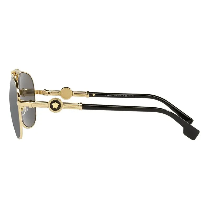 Lentes De Sol Versace Polarizados Originales Ve2236, 1002/z3 Único Plateado Dorado Negro
