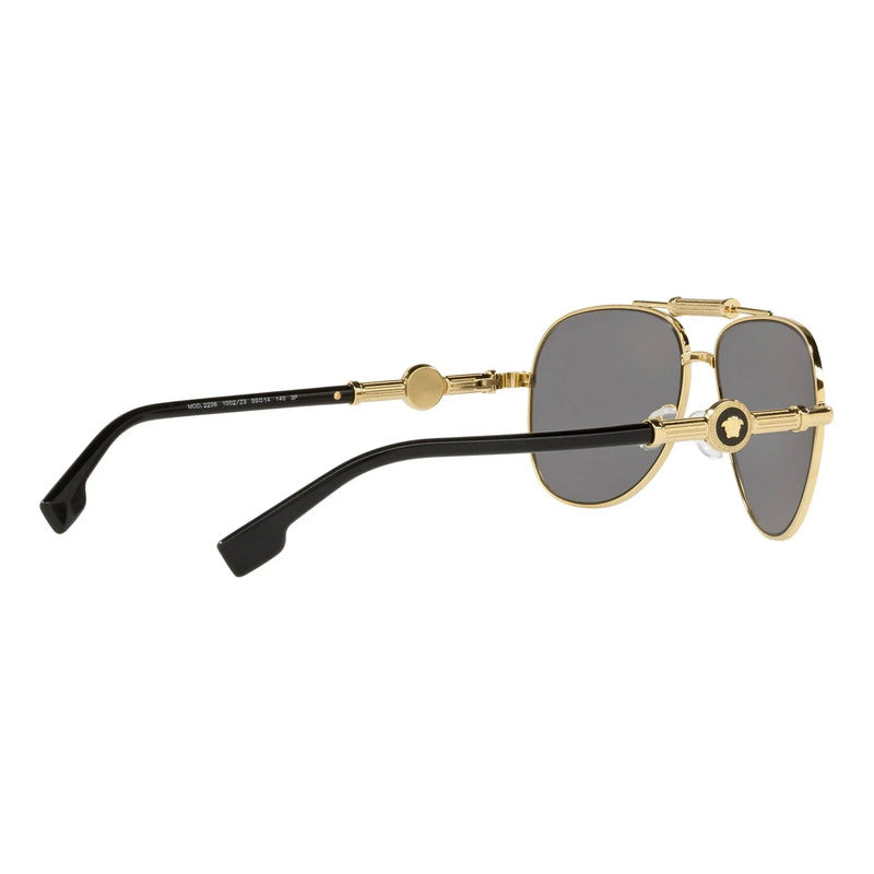Lentes De Sol Versace Polarizados Originales Ve2236, 1002/z3 Único Plateado Dorado Negro