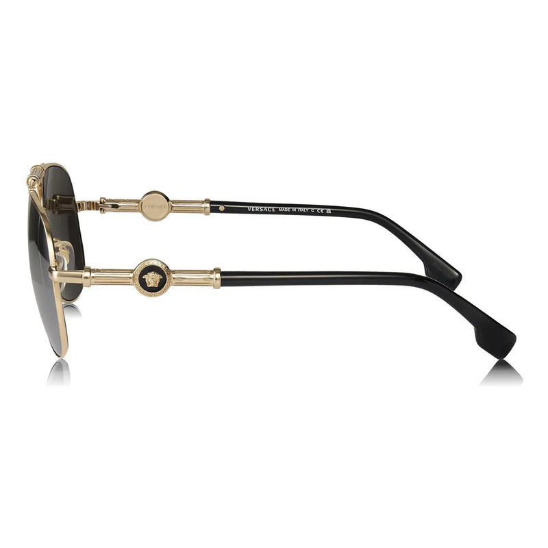 Lentes Solares Versace Ve2236 1002z3 Oro Polarizado Lente Gris Espejada Varilla Dorada / Negra Armazón Dorado Diseño Solar