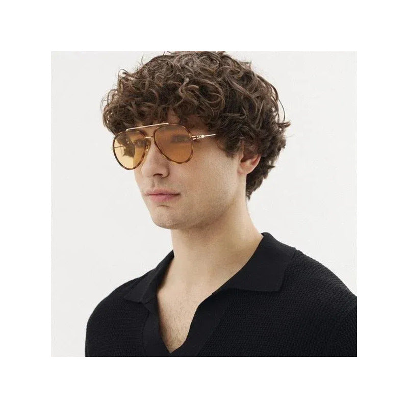 Gafas Sol Gucci Lentes Amarillas Aviador Exclusivos Gg1981s Único Dorado Naranja Claro Marrón Claro