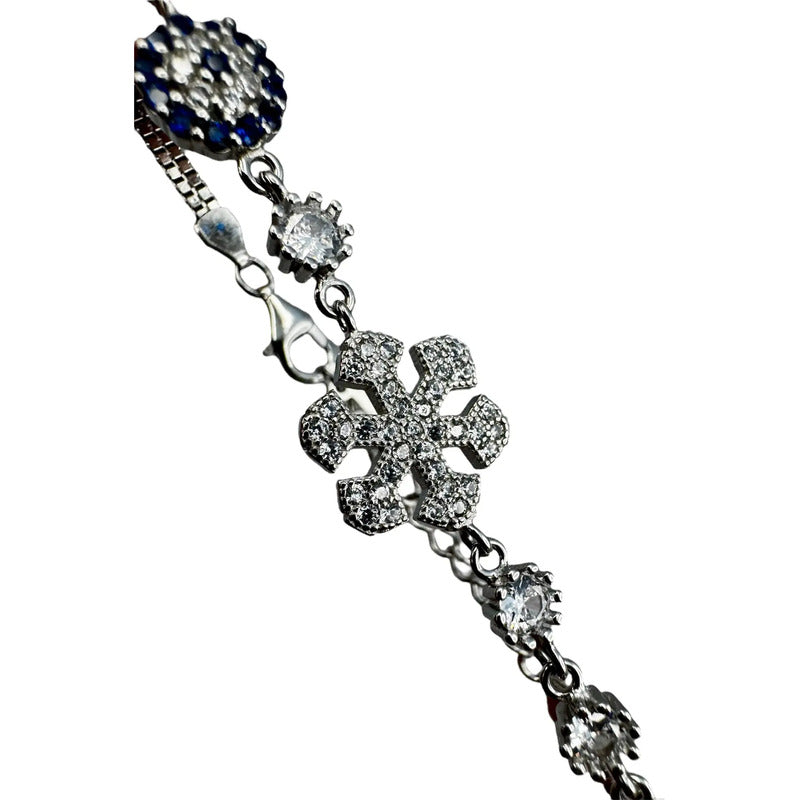 Pulsera/tobillera Plata 925 Incrustaciones Zirconia Modelo2 Plateado 5 Cm 20 Cm